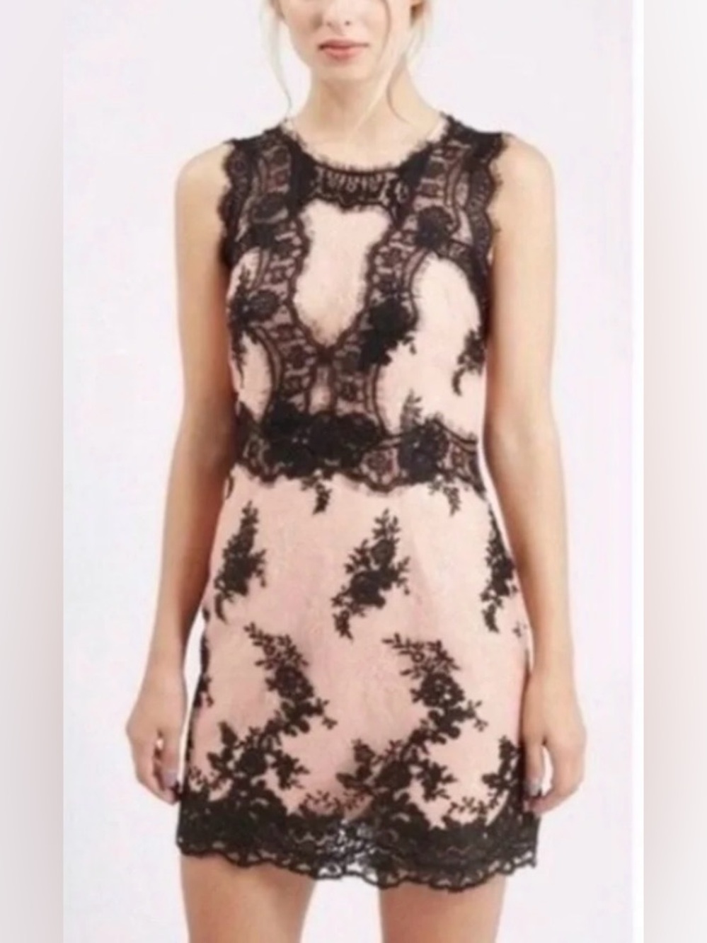 Topshop top shop sleeveless black lace mini dress size 6